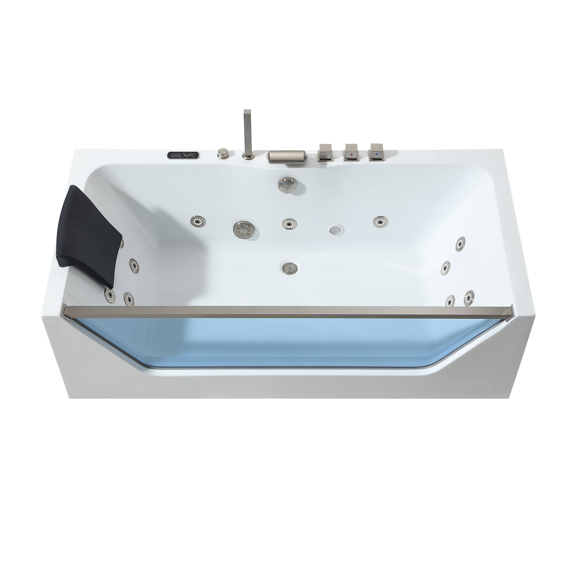 Left. Empava - 71 in. x 30 in. Whirlpool Bathtub Rectangular Jetted SPA Bath Tub with Center Drain-Brushed Nickel Tub filler in White - White.