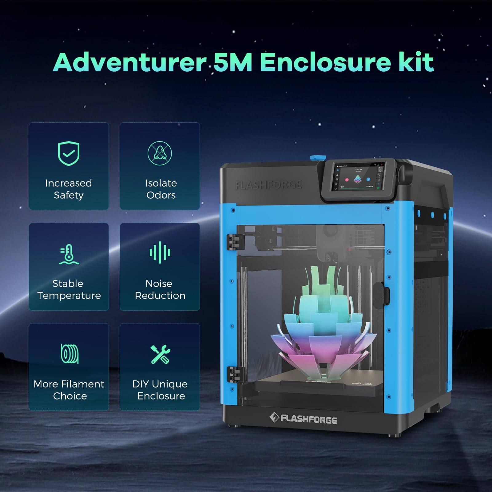 Adventurer 5M Enclosure kit

- Increased Safety
- Isolate Odors
- Stable Temperature
- Noise Reduction
- More Filament Choice
- DIY Unique Enclosure