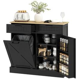 Homcom - Gallon Farmhouse Kitchen Cabinet with Hidden Trash Can and 2 Drawers - Black