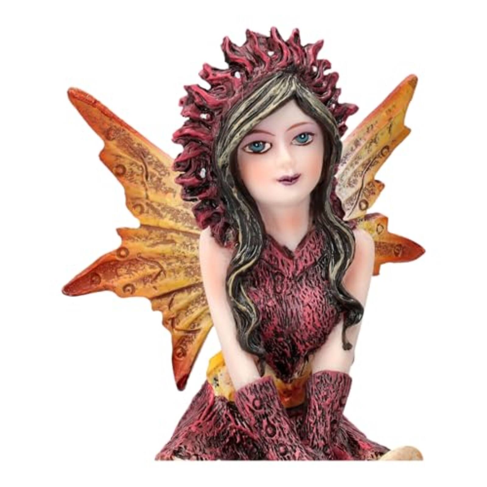 Left. Pacific Trading - 3 inch Autumn Flame Fairy Figurine with Fiery Orb and Golden Accents Perfect for Small Fairy Gardens.