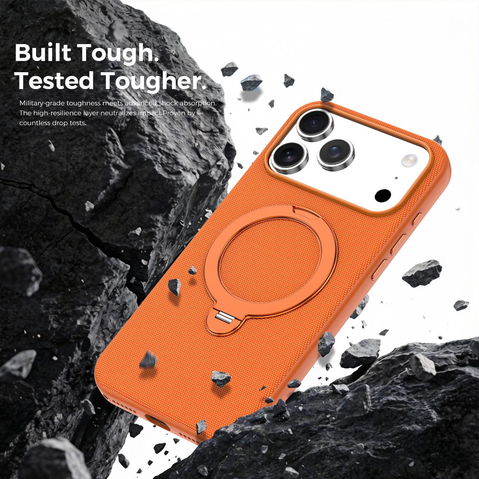 Built Tough.  
Tested Tougher.  

Military-grade toughness meets advanced shock absorption.  
The high-resilience layer neutralizes impact. Proven by countless drop tests.