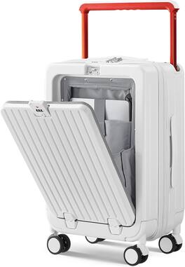 Quick Deer - 24" Hardshell Checked Luggage with Front Pocket, Wide Handle, USB Port, Spinner Wheels and Cup Holder - White