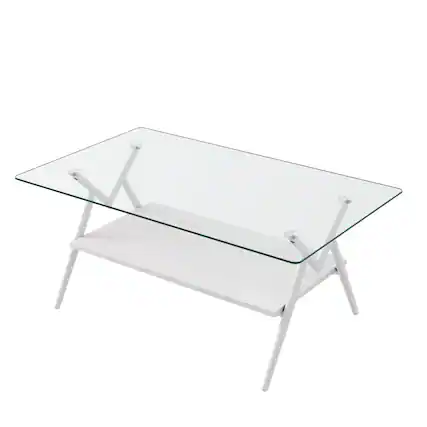 Front. Ecooso - Rectangle Coffee Table with Tempered Glass top and White Metal Legs, Modern Table for Living Room - Transparent.