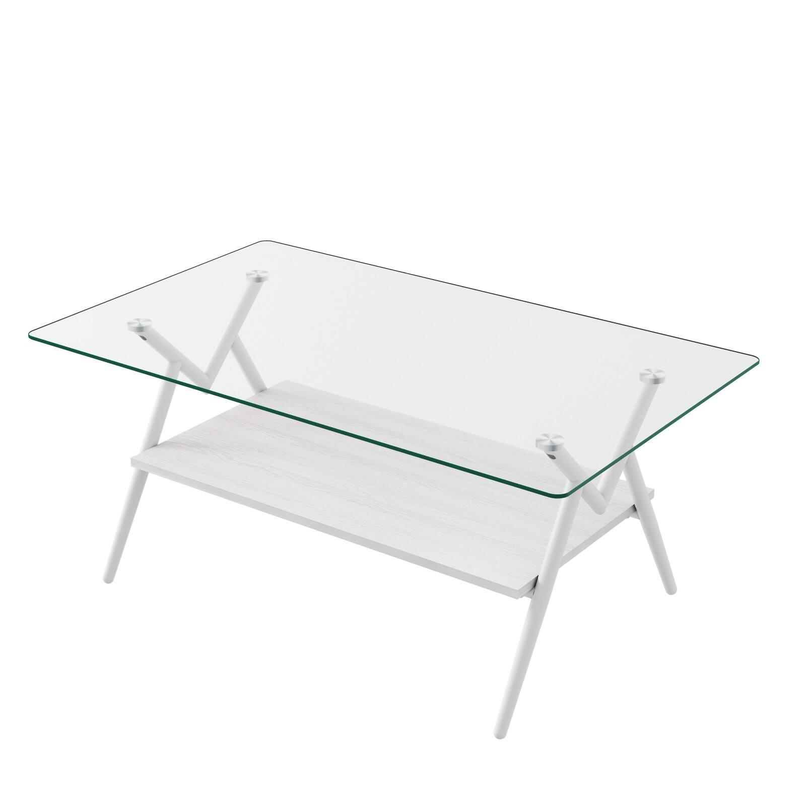 Front. Ecooso - Rectangle Coffee Table with Tempered Glass top and White Metal Legs, Modern Table for Living Room - Transparent.