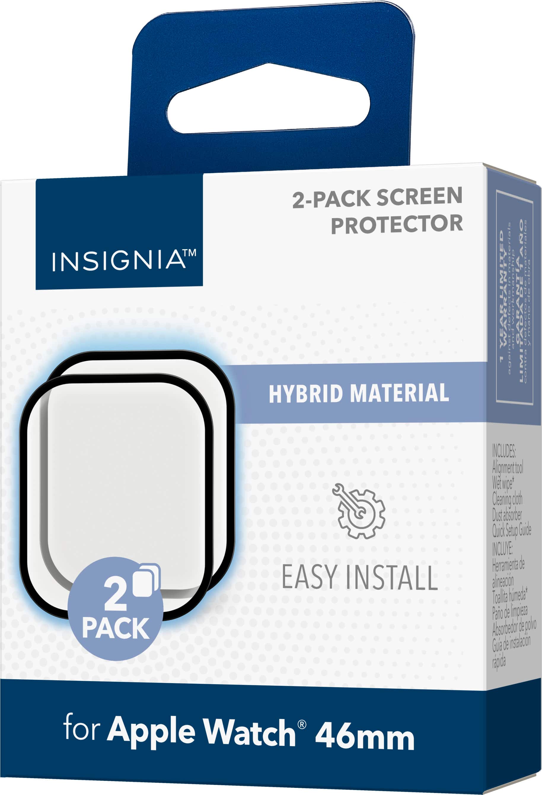 Insignia 2-Pack Screen Protector for Apple Watch 46mm: Hybrid Material, Easy Install, Includes Dust Absorber, Quick Start Guide, and 2-Pack.