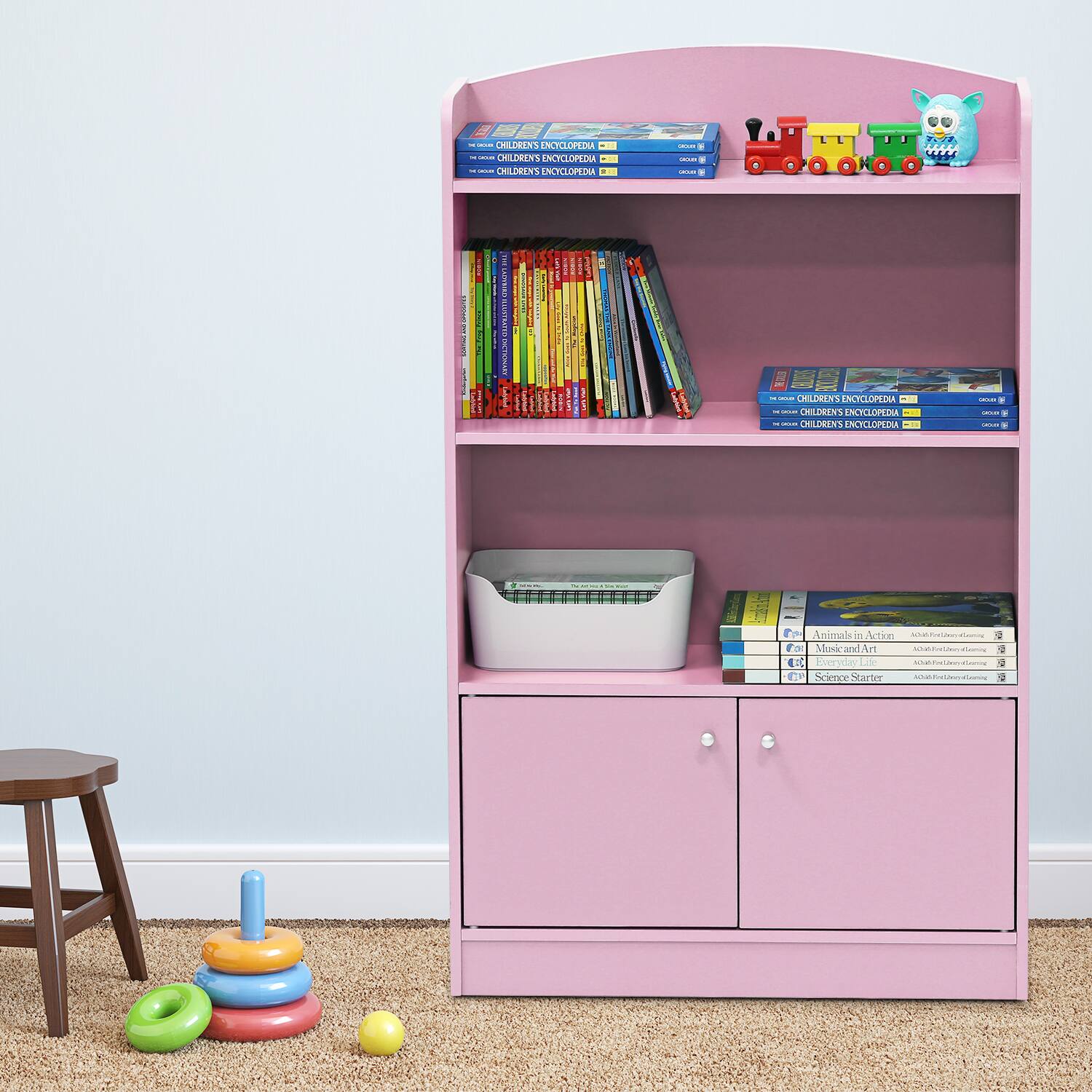 Furinno Lova Bookshelf with Storage Cabinet Pink - Best Buy
