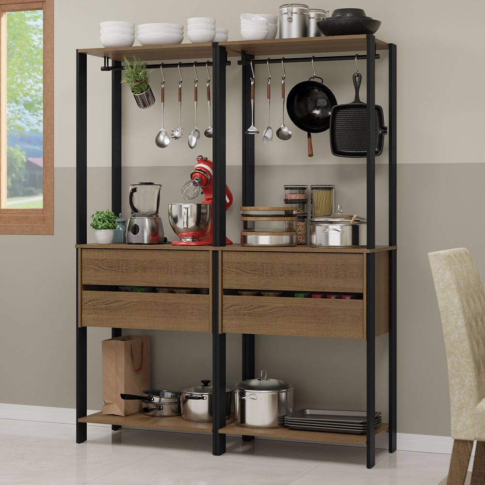 Angle. Madesa - Madesa Kitchen Pantry Storage Rack with 4 Drawers and Hanging Spaces 55"L Multiuse Cabinet for Kitchen - Black/Brown - Brown.