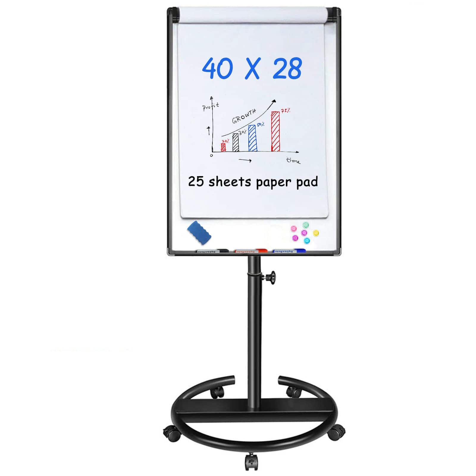 HOMLUX - Mobile Bulletin Boards– 40x28 inches Portable Whiteboard Board Flipchart Board with 25 Sheets Paper Pad - White