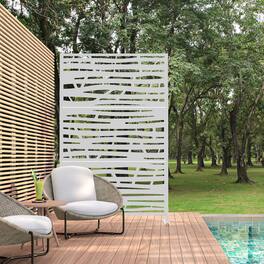 PexFix - 72 in. x 47 in. Jungle Pattern Metal Outdoor Privacy Screen & Panels, Freestanding Garden Divider Fence - White