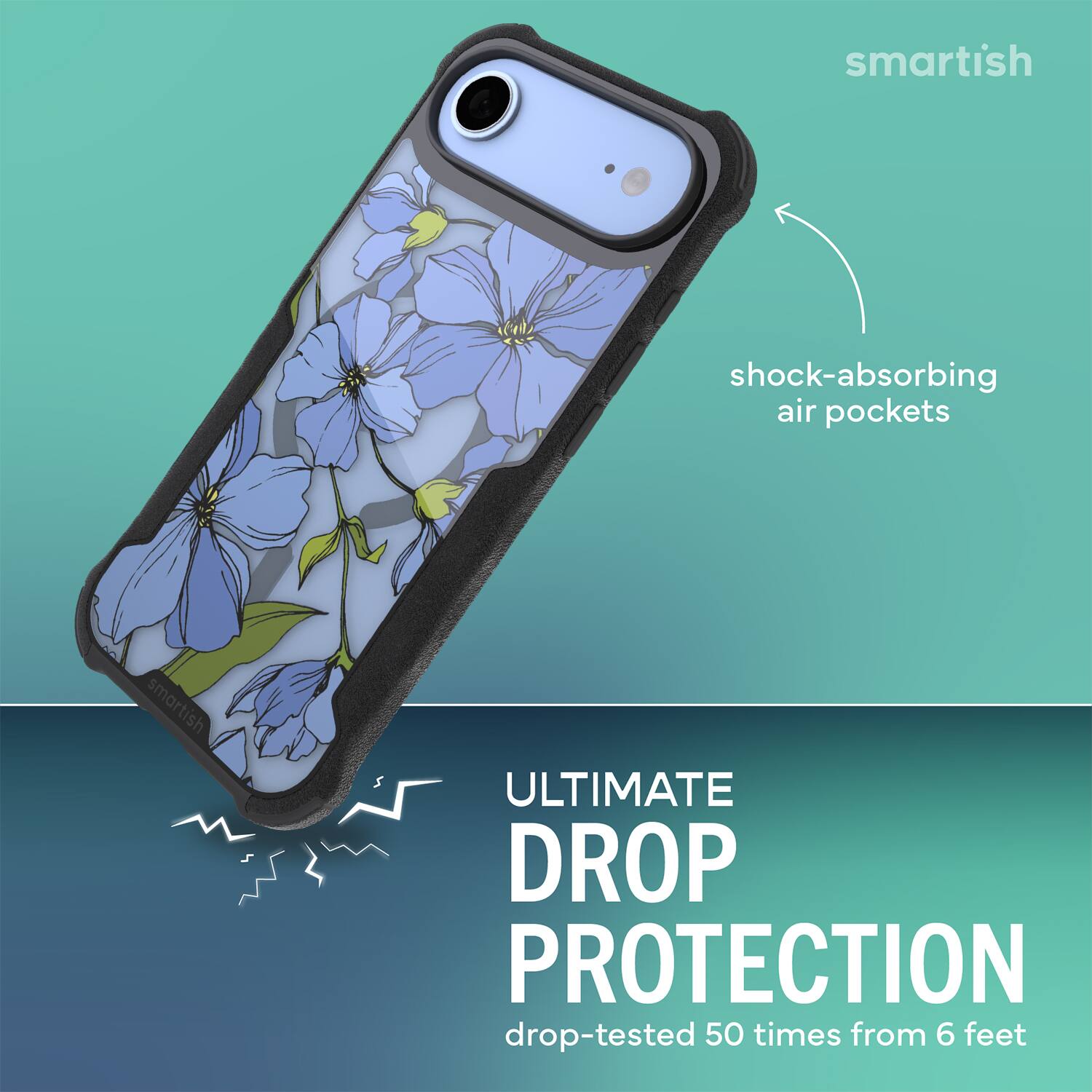 smartish shock-absorbing air pockets smartish ULTIMATE DROP PROTECTION drop-tested 50 times from 6 feet