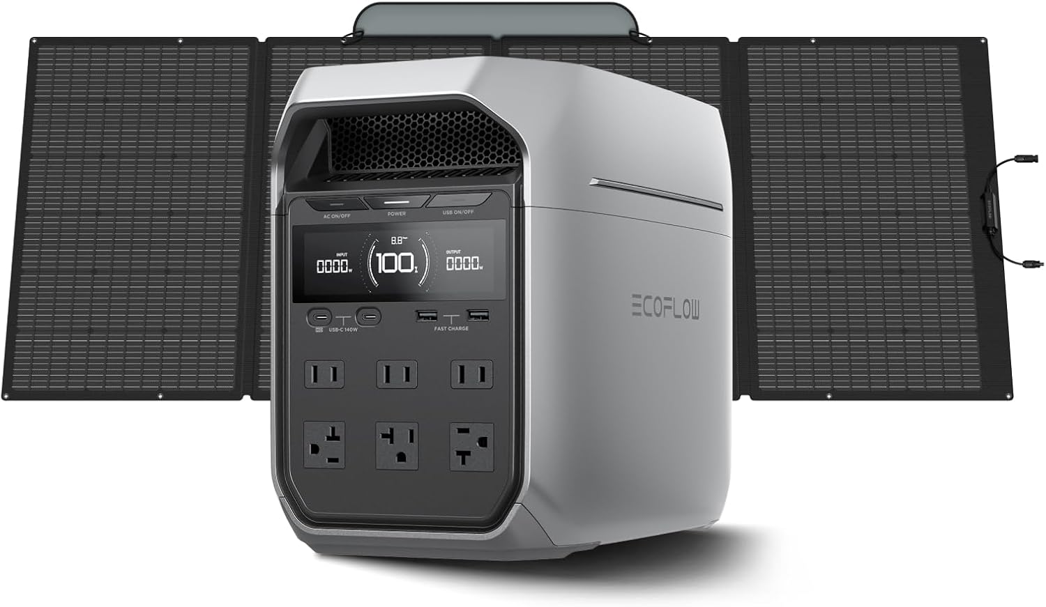 Bundle - EcoFlow - DELTA 3 Plus Portable Power Station with 400W Solar Panel,2200W Output,Solar Generator for Emrgency,Home Backup - Light Gray