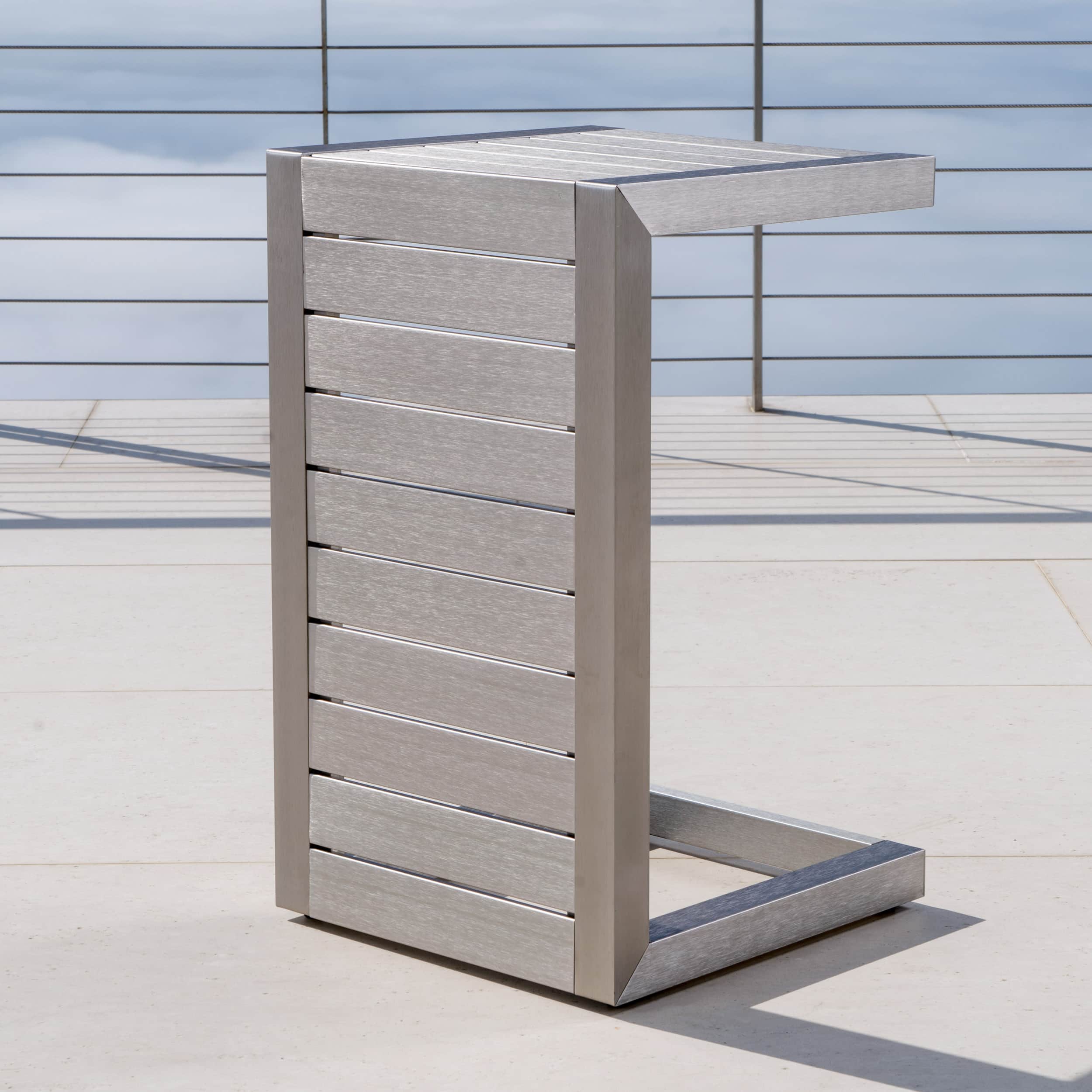 Mondawe - C-Shaped Aluminum Outdoor Side Table - Silver