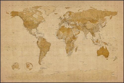 Front. Trademark Art - Antique World Map by Michael Tompsett - Yellow.