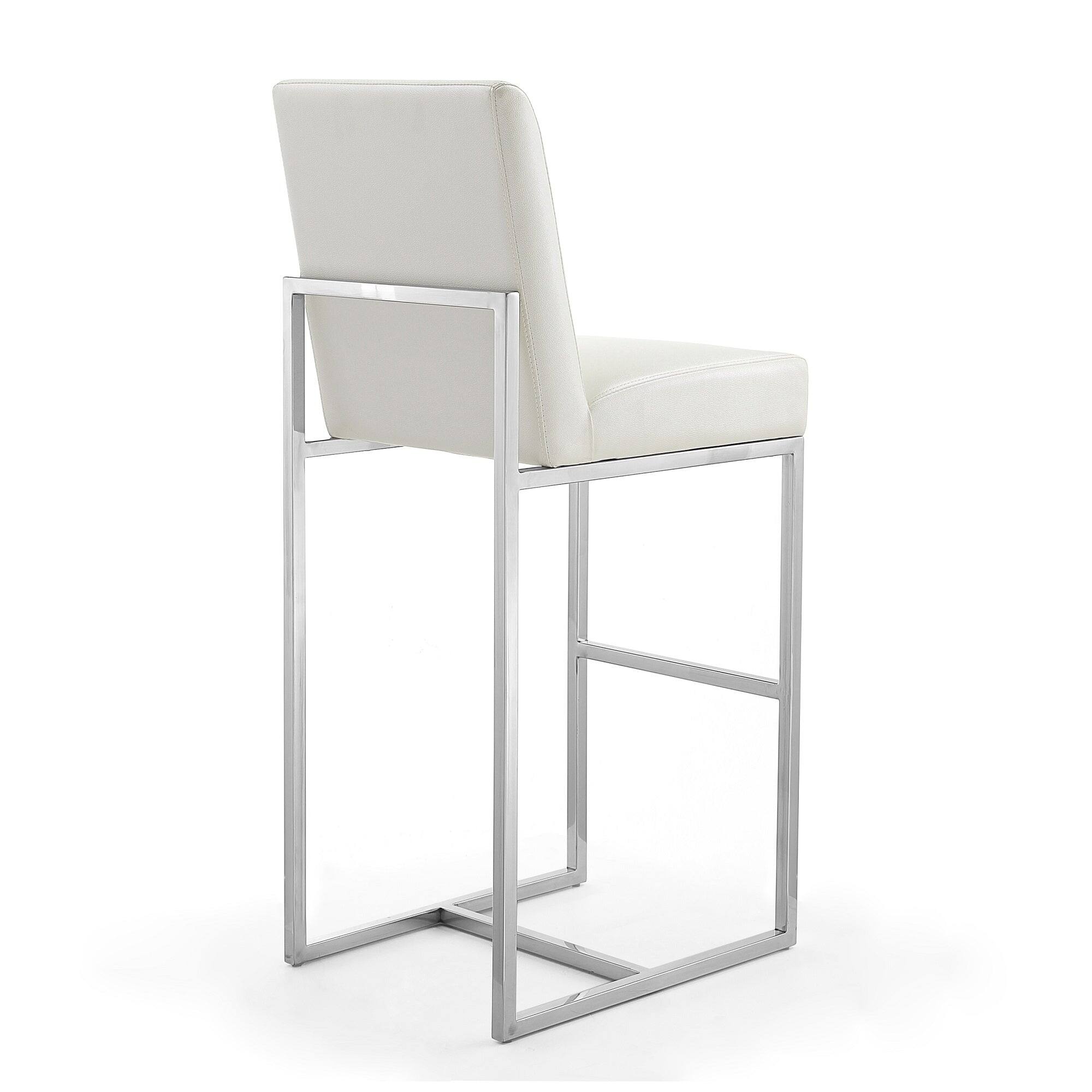 Left. Manhattan Comfort - Element Modern Metal Upholstered Barstool - Set of 2 - Pearl White.