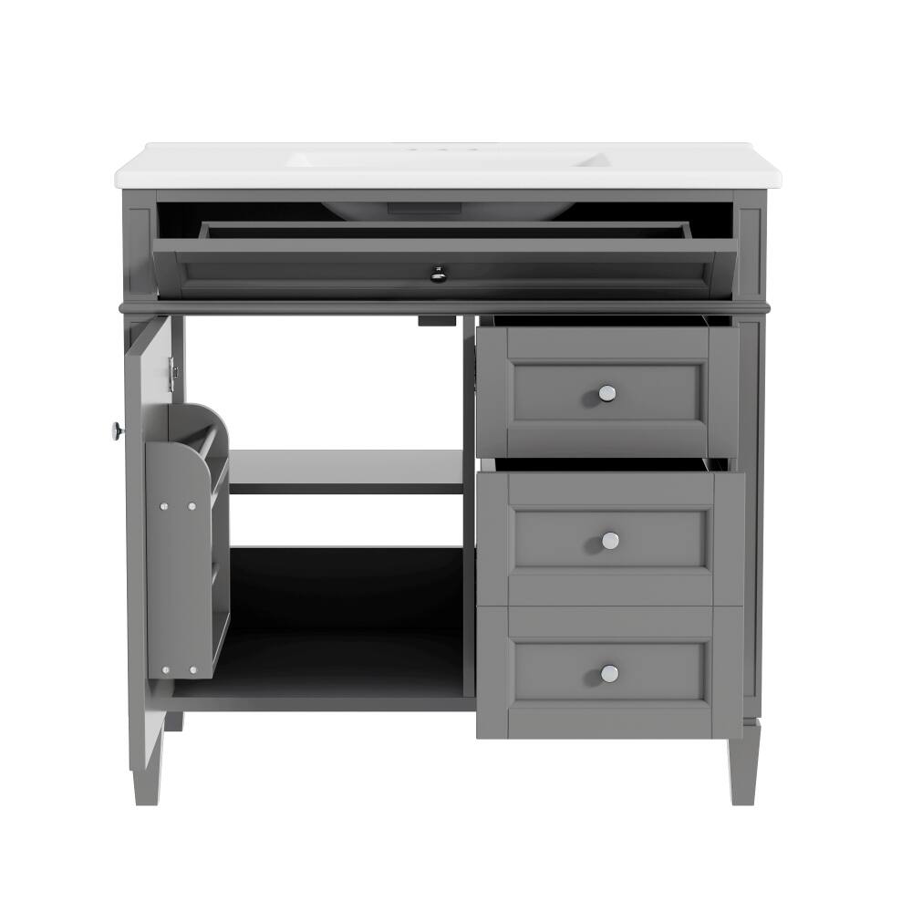 Alt View 8. Loheer - Loheer 36 Inch Bathroom Vanity with Sink Grey Single Sink Bathroom Vanity Modern Solid Wood Cabinet - Grey.