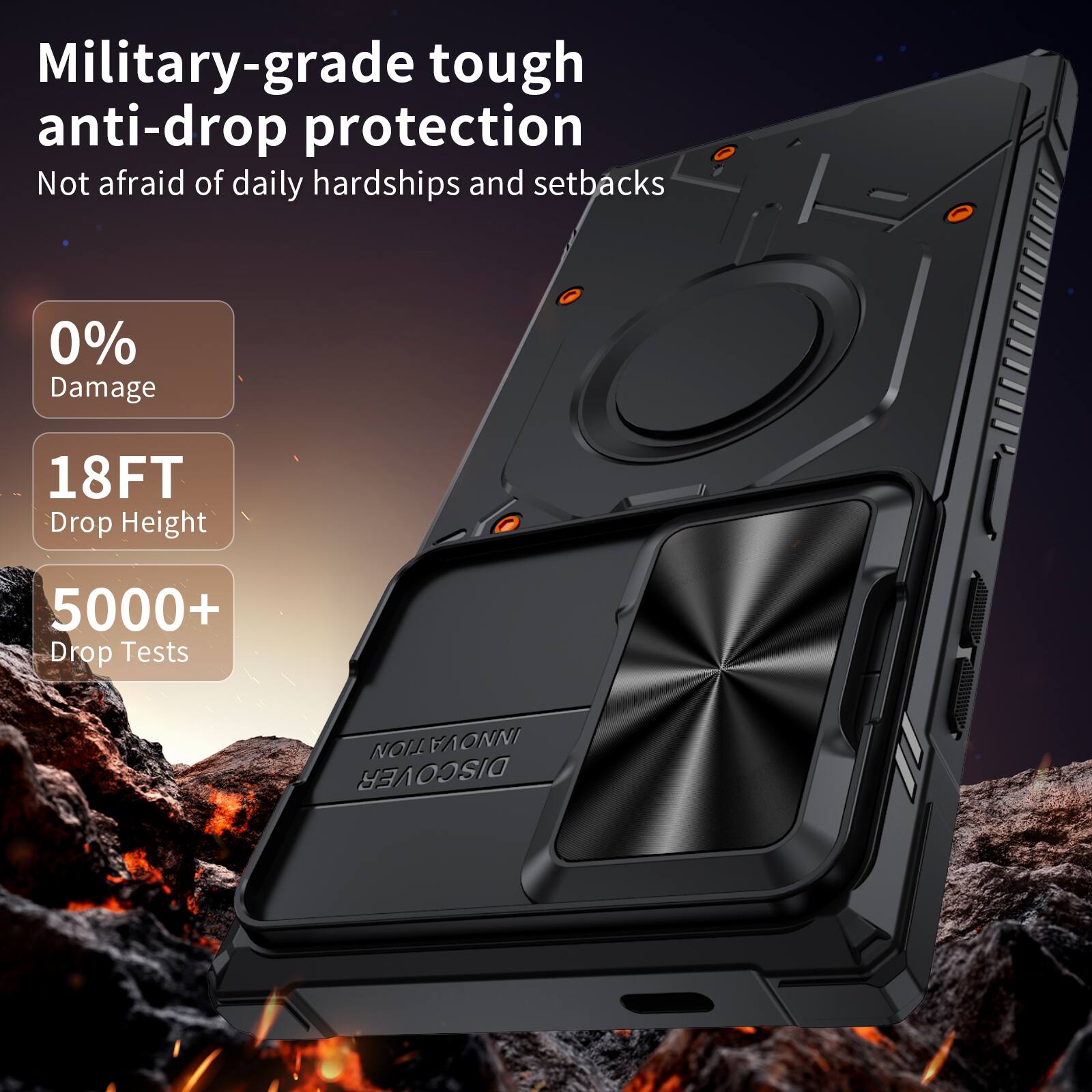 Military-grade tough anti-drop protection  
Not afraid of daily hardships and setbacks  

0% Damage  
18FT Drop Height  
5000+ Drop Tests  

FORMAN DISCOVER