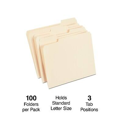 100 Folders per Pack  
Holds 3 Standard Tab Letter Size Positions