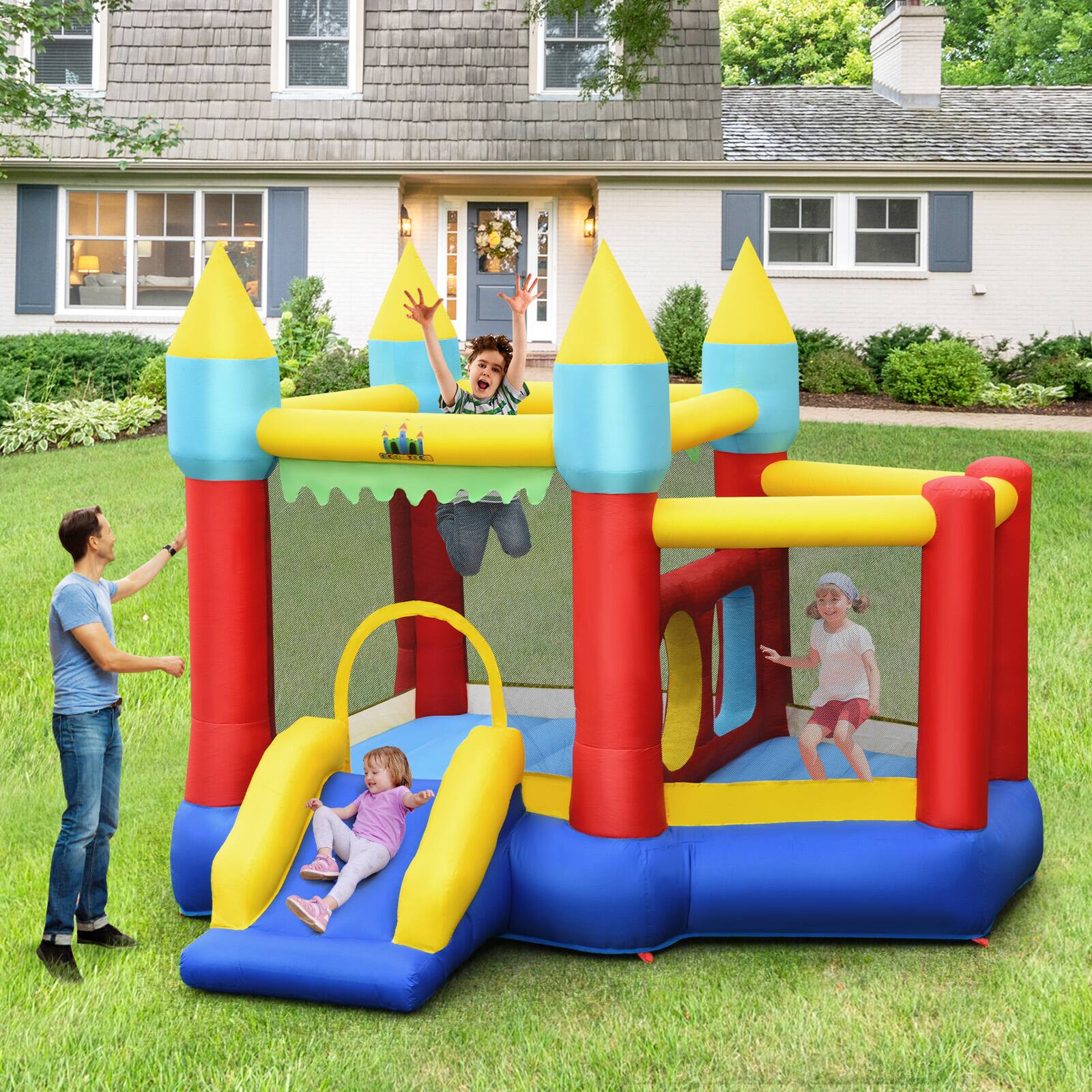 Alt View 4. Costway - Costway Inflatable Bounce House Slide Jumping Castle w/ Tunnels Ball Pit & 480W Blower - Multicolor.