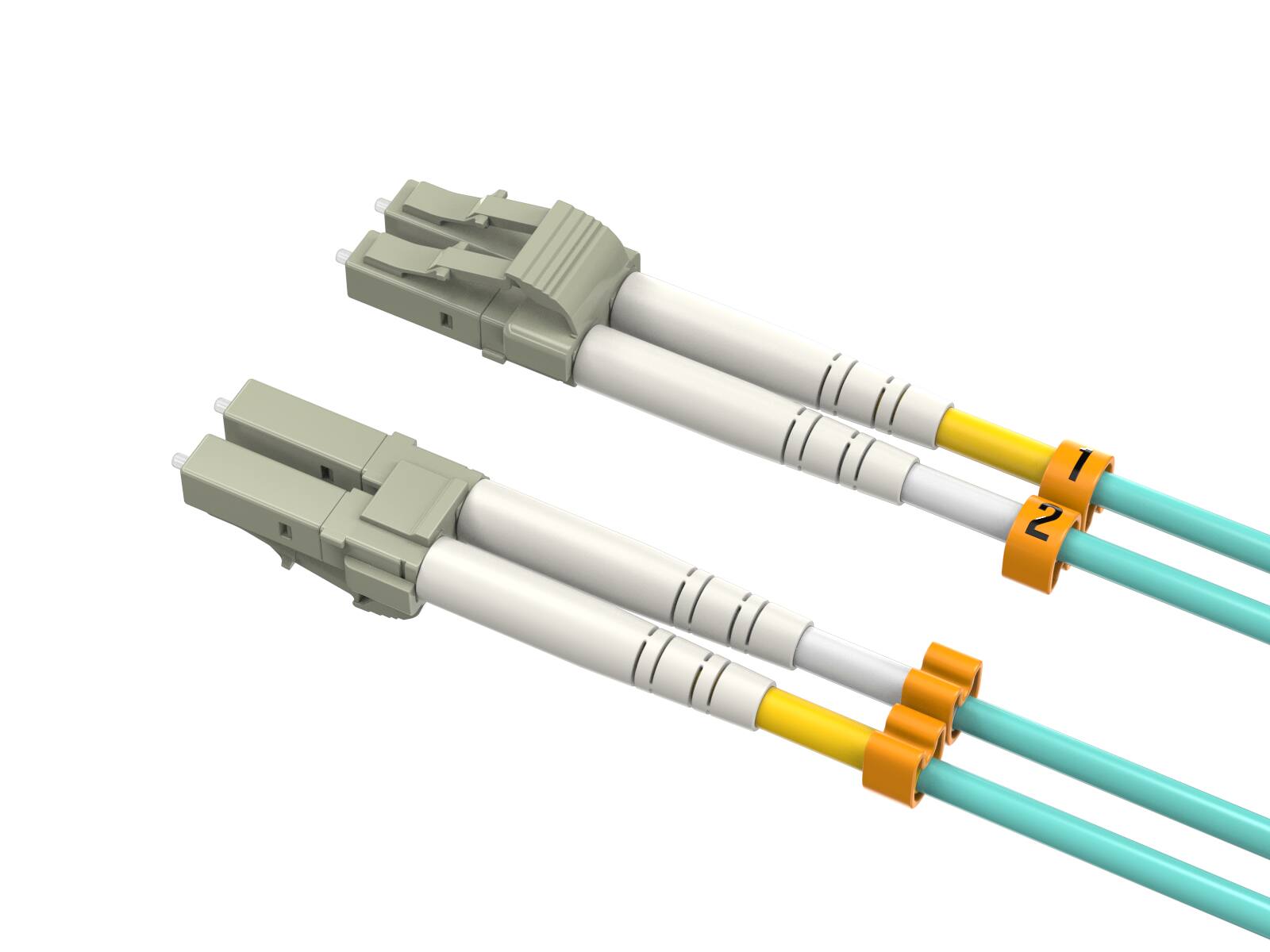 Angle. Cable Leader - OM3 LC to LC Fiber Patch Cable Multimode 50/125 Duplex 10G for SFP+ Transceivers, Switches, Servers, Patch Panels - Aqua.