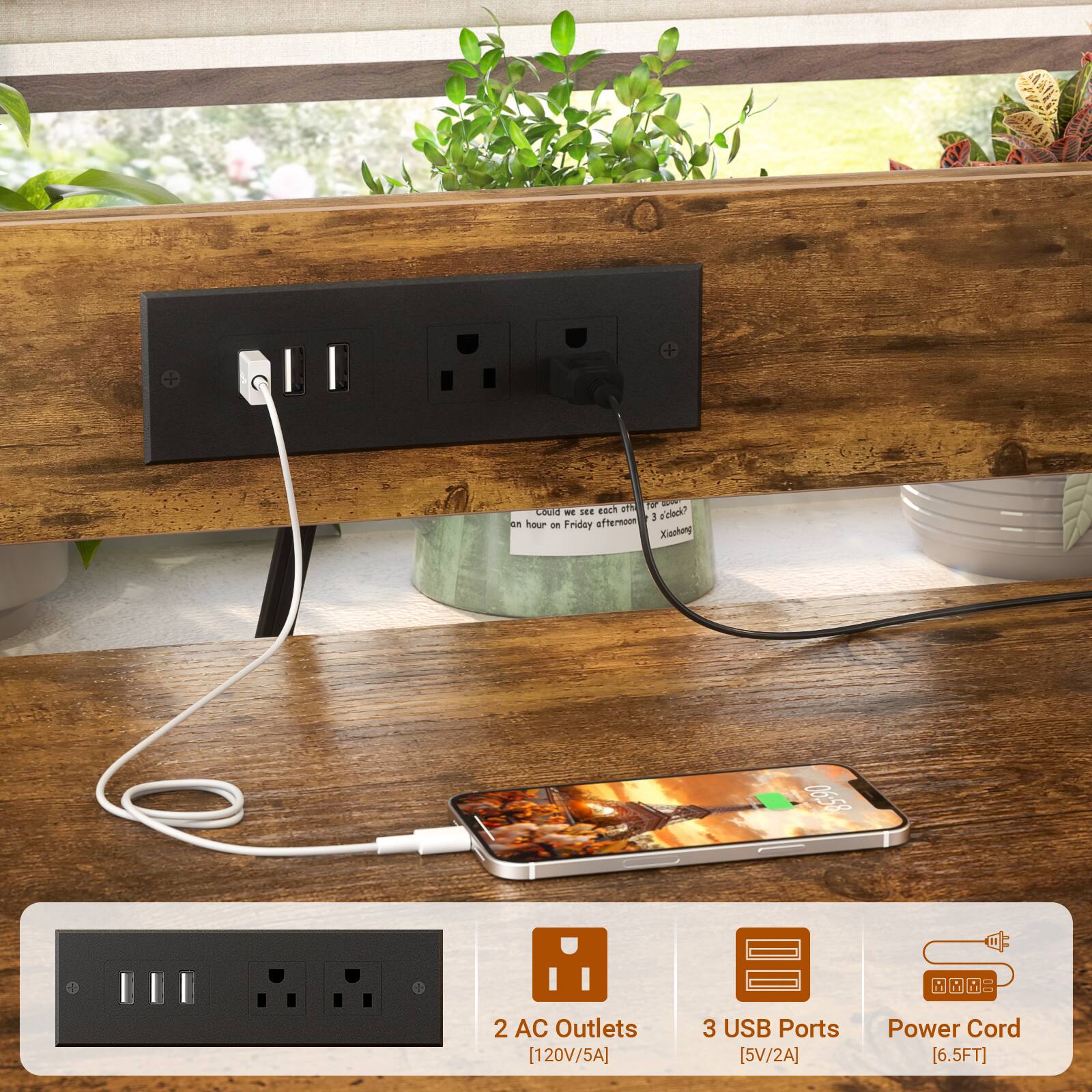 - Could I see each other for 3 hours on Friday afternoon?
- Xianhong 06-53
- 2 AC Outlets [120V/5A]
- 3 USB Ports [5V/2A]
- Power Cord [6.5FT]