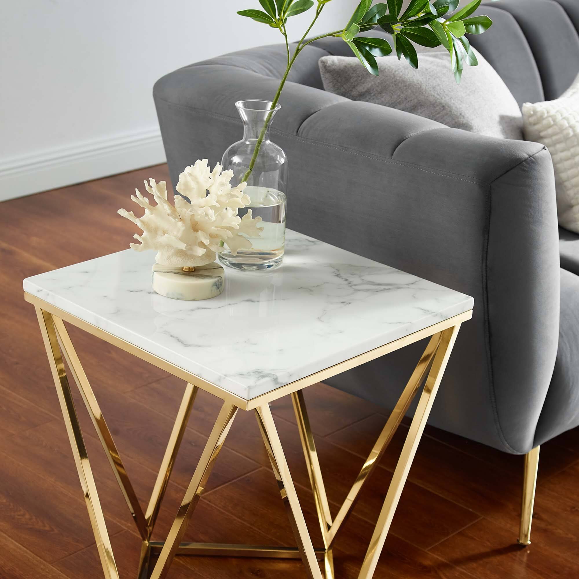 Left. Modway - Vertex Gold Metal Stainless Steel End Table by Modway - Gold White.