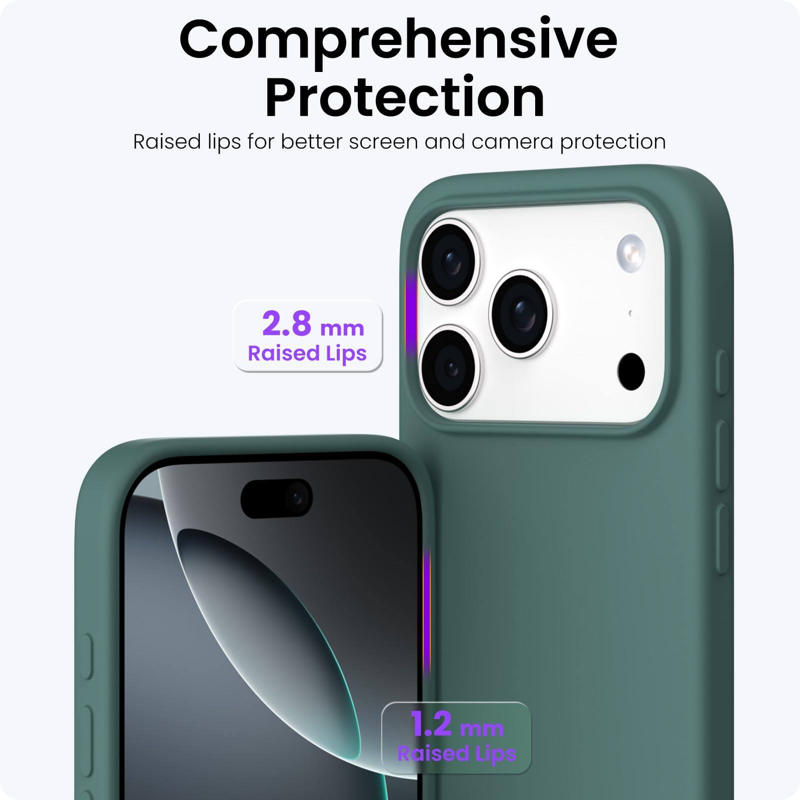 Comprehensive Protection

Raised lips for better screen and camera protection

2.8 mm Raised Lips

1.2 mm Raised Lips