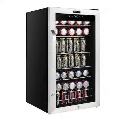 Front. Whynter - BR-1211DS Whynter Freestanding 121 Can Beverage Refrigerator with Digital Control and Internal Fan - Stainless steel.