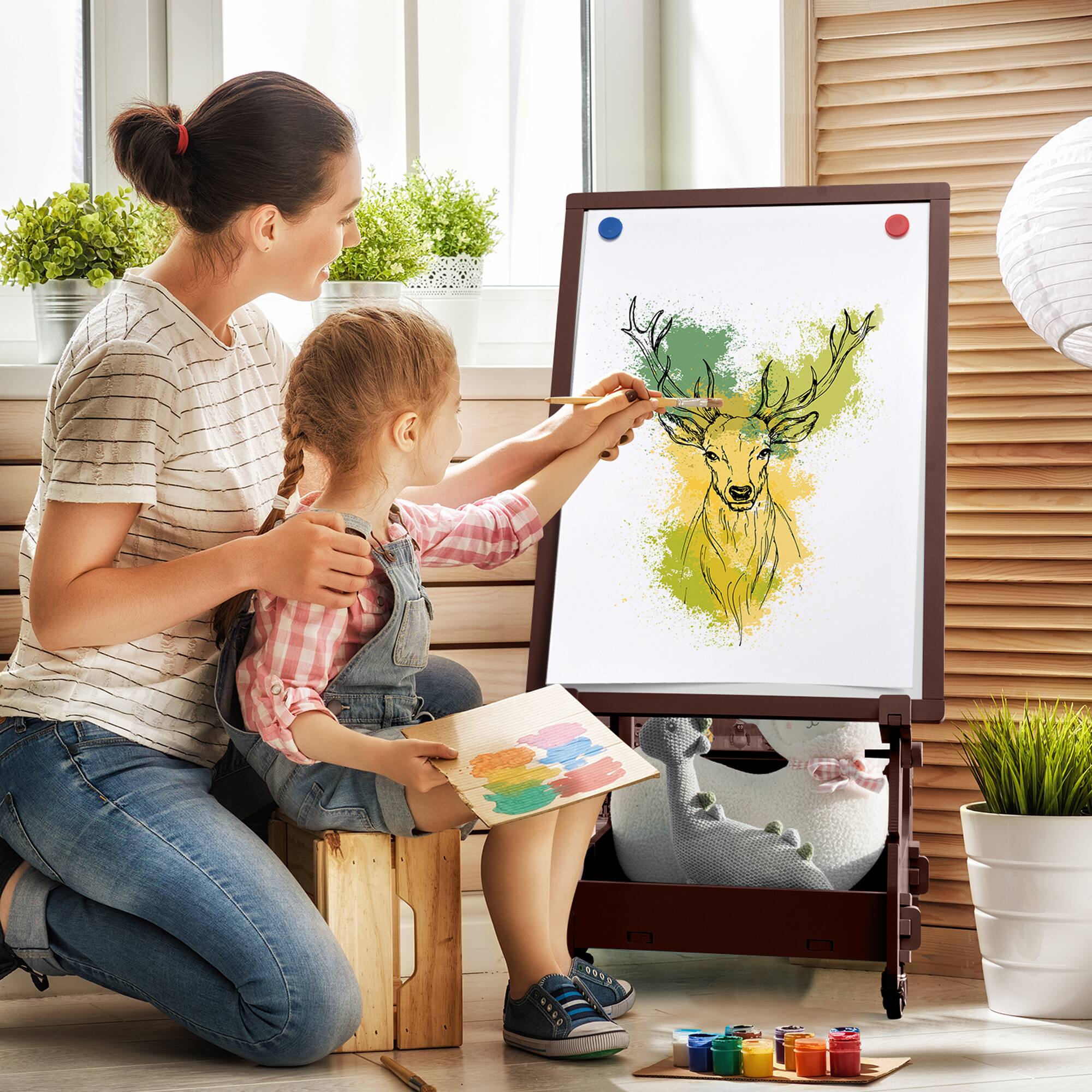 Alt View 2. Gymax - Gymax Kids' Standing Art Easel Dry-Erase Board Double Sided Chalkboard Coffee - Coffee.