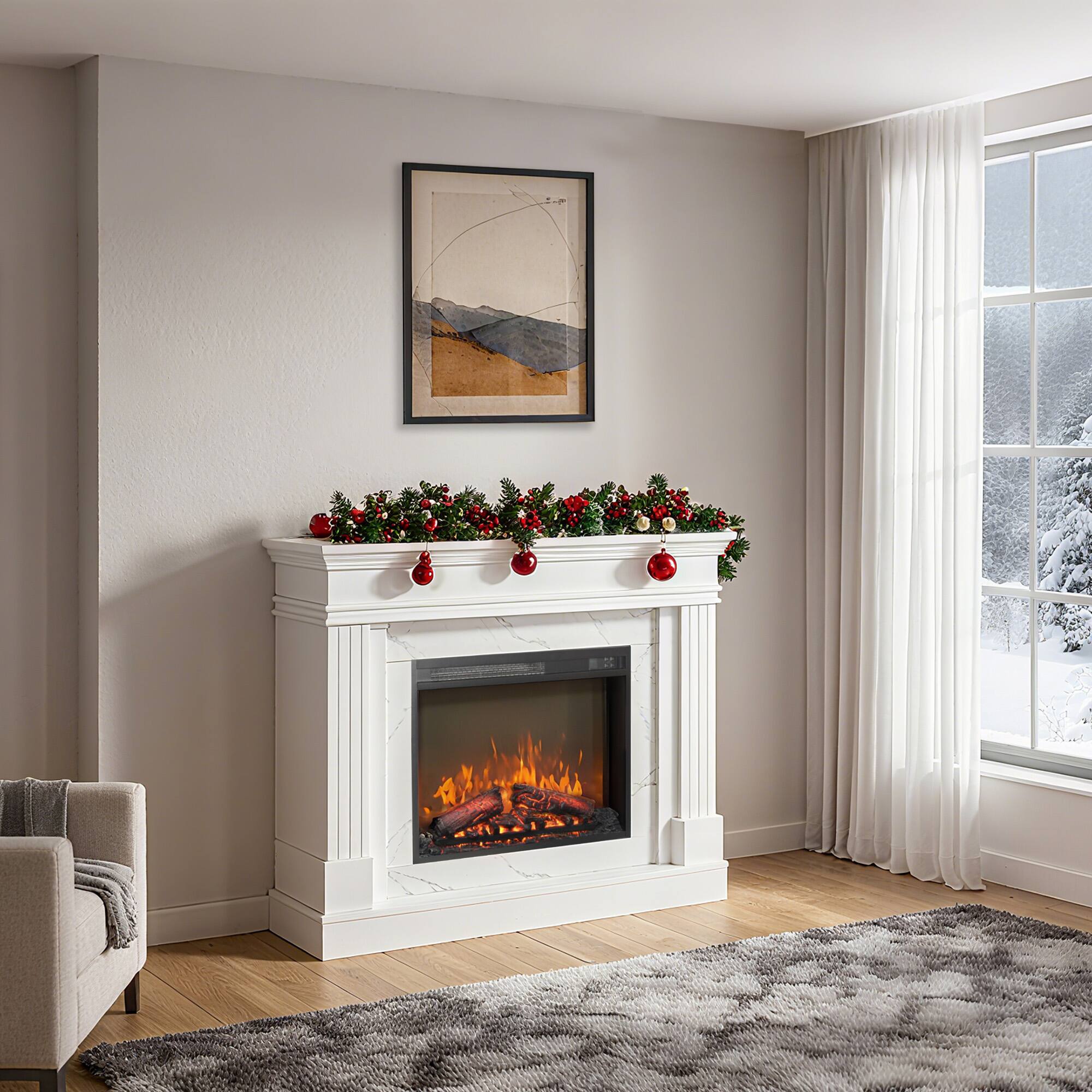 Alt View 5. Tiramisubest - 44" Electric Fireplace with Mantel,23" Fireplace Insert Heater,Realistic Log and Flame Effect,Remote Control,Timer - Jasmine White.