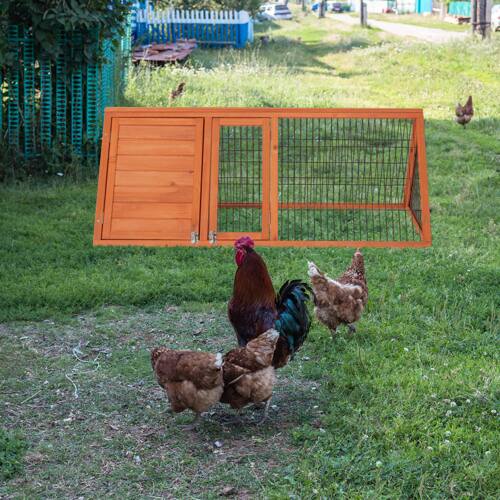 Alt View 5. Winado - Rabbit Hutch Chicken Coop Run A-Frame Wooden Cage w/ 2 Door, Ventilated Wire Fence for Small Animal Outdoor Garden Farms - Natural Wood color.
