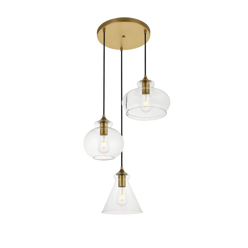 Living District - Destry 3 Lights Brass Pendant With Clear Glass - Brass And Clear price history on PriceWatchPro