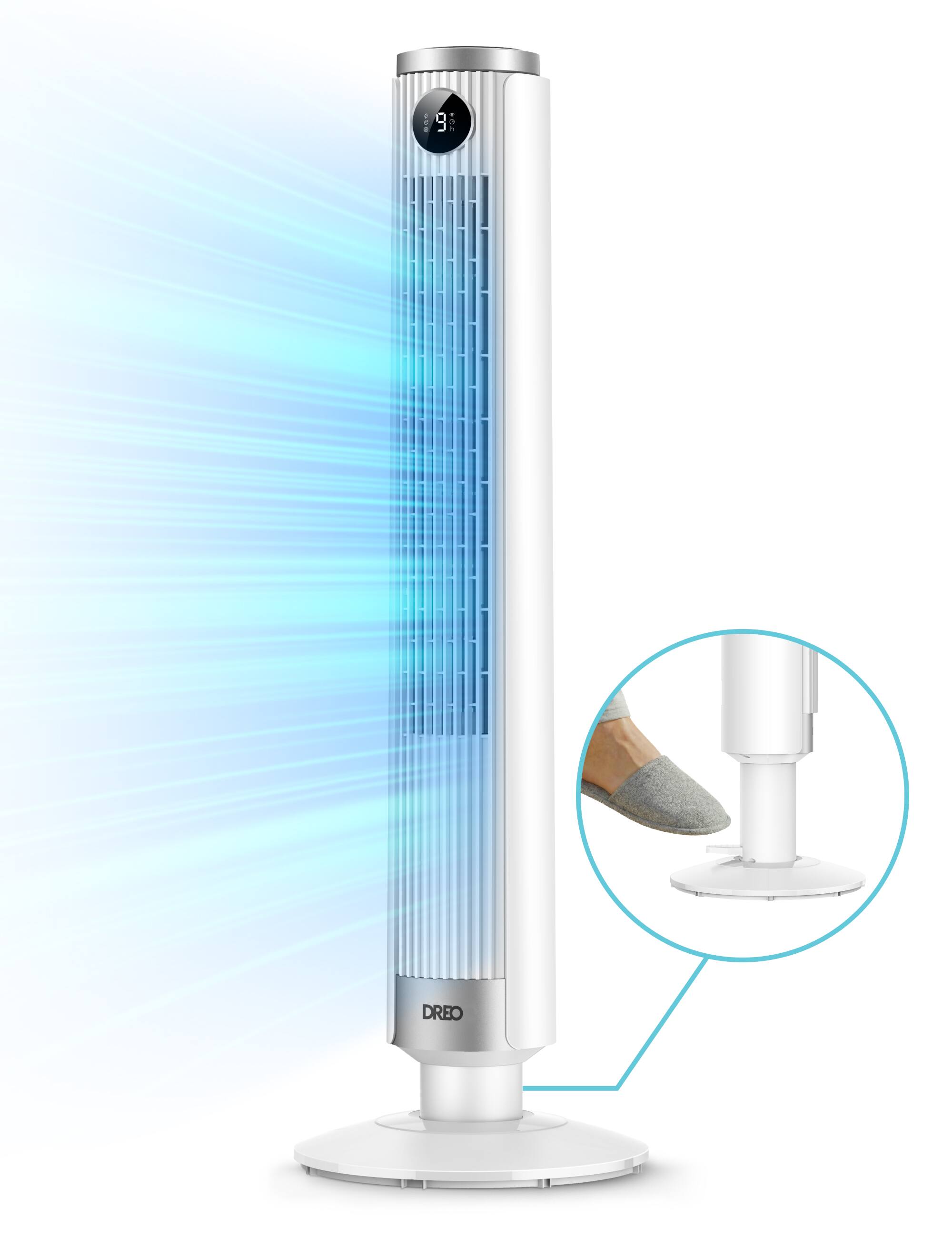 Alt View 8. DREO - 42" Smart Tower Fan with Remote 40-45" Adjustable Height, 9-Speed 4 Modes 90° Oscillation 12H Timer for Home - White.