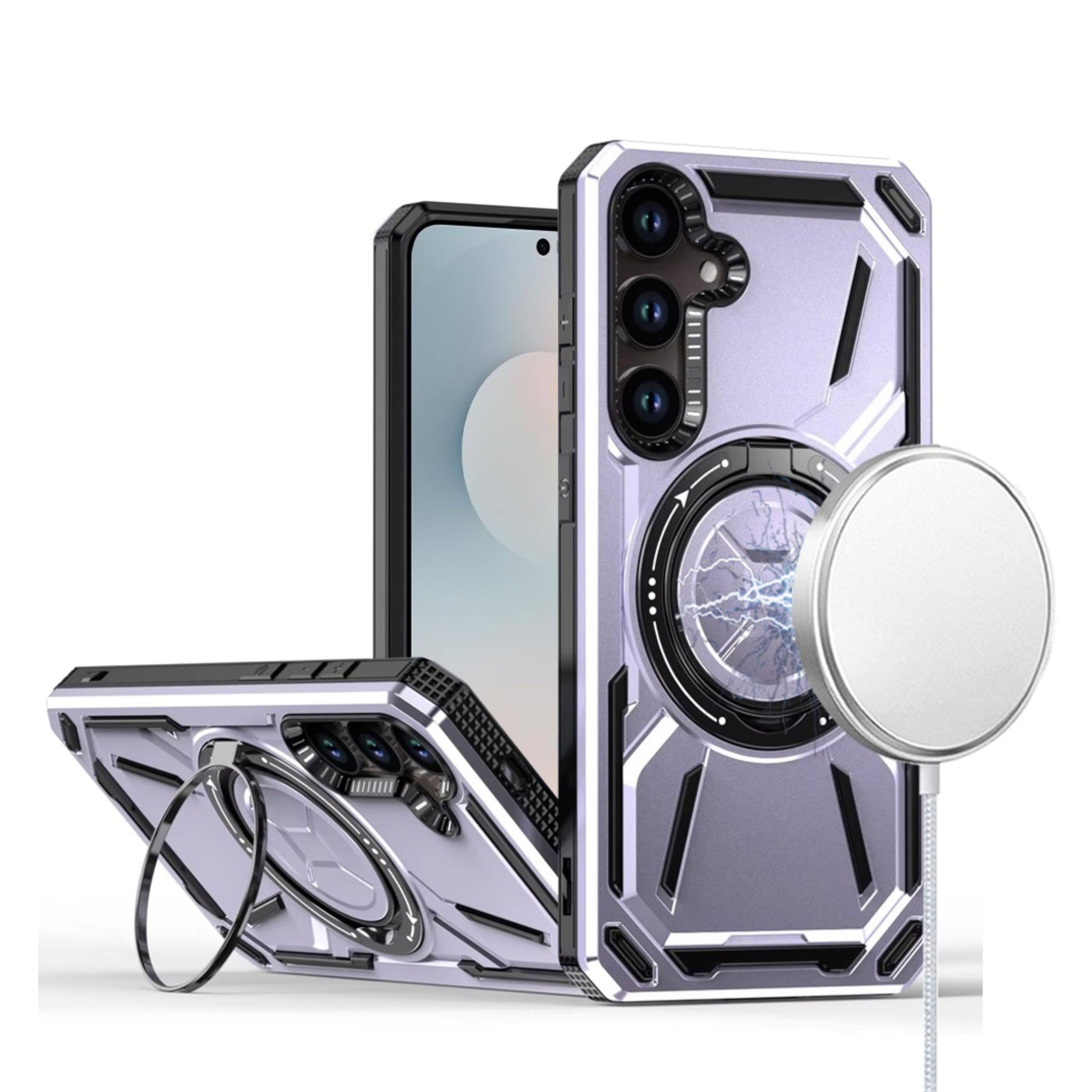 Front. Kitcheniva - Shockproof Magnetic Circle Rotating Metal Stand Phone Case With Tempered Glass Samsung Galaxy S26+ Plus Light Purple - 22.99.