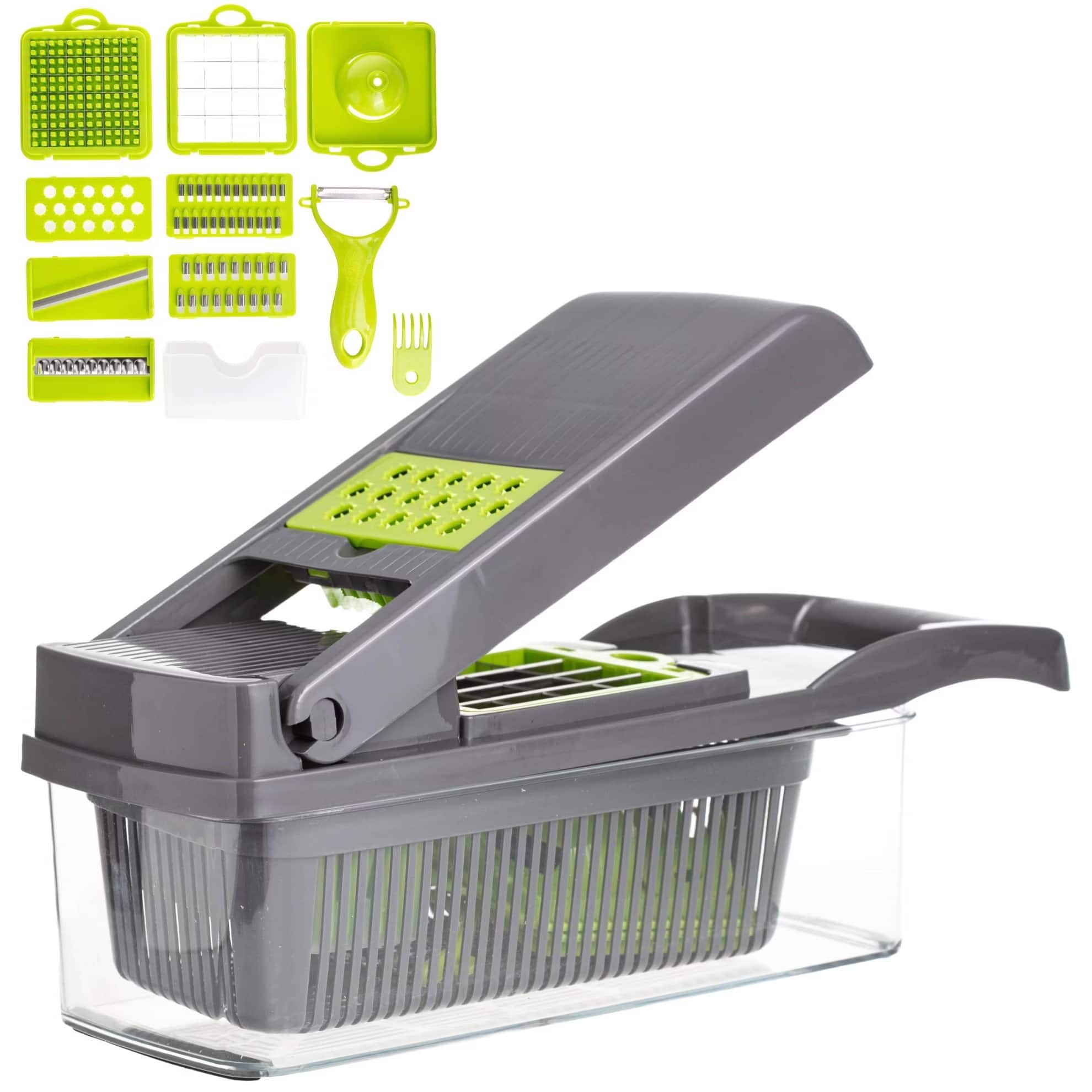 Luminuxe - All-In-One Vegetable Chopper & Meal Prep Container with 7 Blades and Strainer Basket