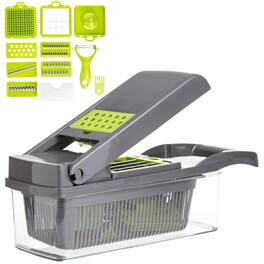 Luminuxe - All-In-One Vegetable Chopper & Meal Prep Container with 7 Blades and Strainer Basket