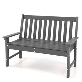 Gymax - Garden Bench All-Weather HDPE 2-Person Outdoor Bench for Front Porch Backyard - Gray