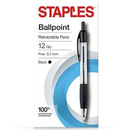 Staples - Retractable Ballpoint Pens, Fine Point, 0.7mm, Dozen - Black Ink