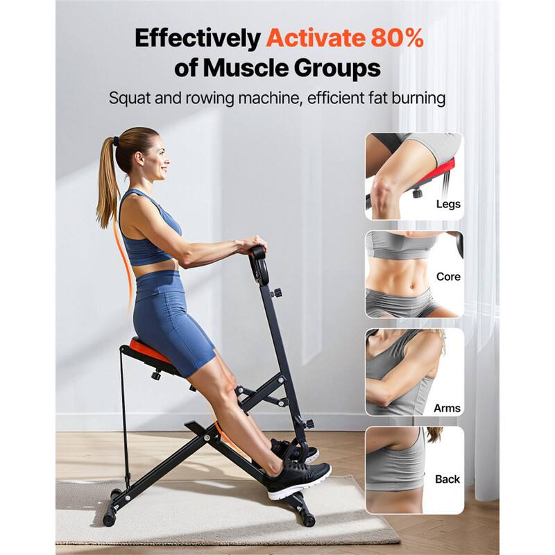 Effectively Activate 80% of Muscle Groups  
Squat and rowing machine, efficient fat burning  
Legs  
Core  
Arms  
Back
