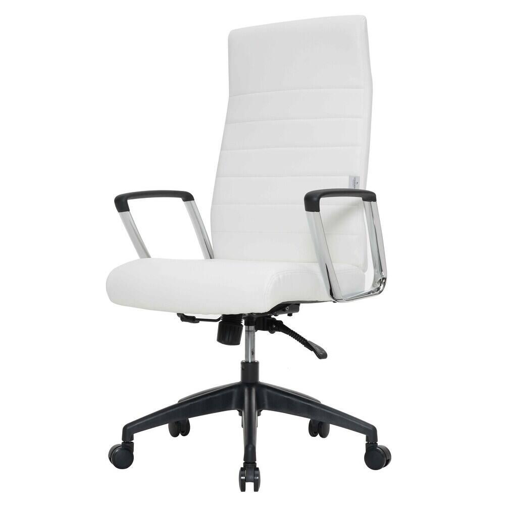 Alt View 7. LeisureMod - Hilton High-Back Adjustable Office Desk Chair Upholstered in Leather with Steel Frame, Swivel, and Ergonomic Support - White.