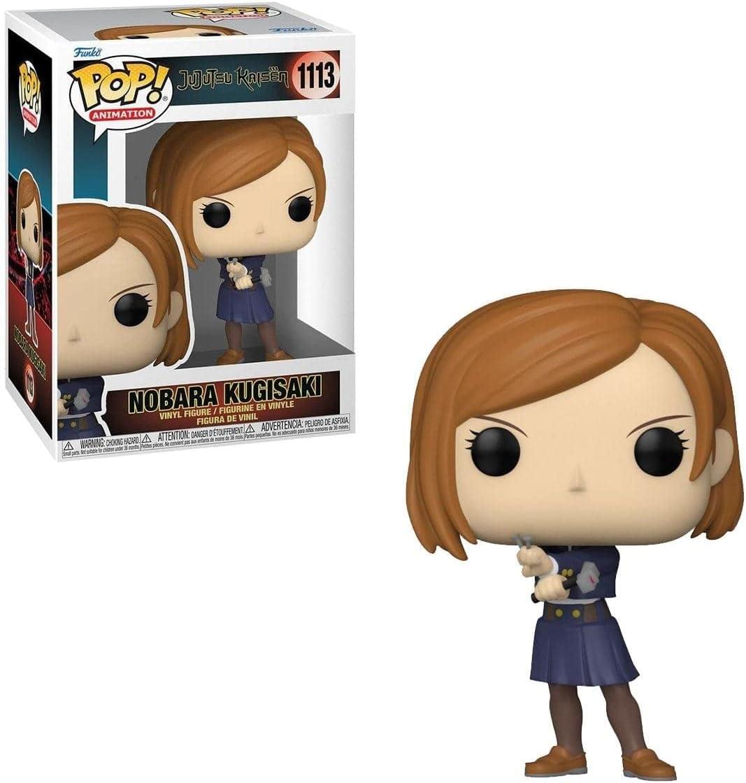 Sure, here is the corrected and grouped text from the image:

---

**Top Left Corner:**
- Funko
- POP!
- ANIMATION

**Top Center:**
- 1113

**Top Right:**
- ジュウジュ Kugisaki

**Center:**
- NOBARA KUGISAKI

**Bottom Center:**
- VINYL FIGURE / FIGURINE EN VINYLE / FIGURA DE VINIL / FIGURA DE VINIL

**Bottom Left:**
- WARNING: CHOKING HAZARD - Small parts. Not for children under 3 years.
- ATTENTION: DANGER DE SOUFFOCATION - Petits pièces. Ne convient pas aux enfants de moins de 3 ans.
- ADVERTENCIA: PEQUEÑOS PIEZAS. NO APTO PARA MENORES DE 3 AÑOS.

**Bottom Right:**
- (Image of the figure)

---