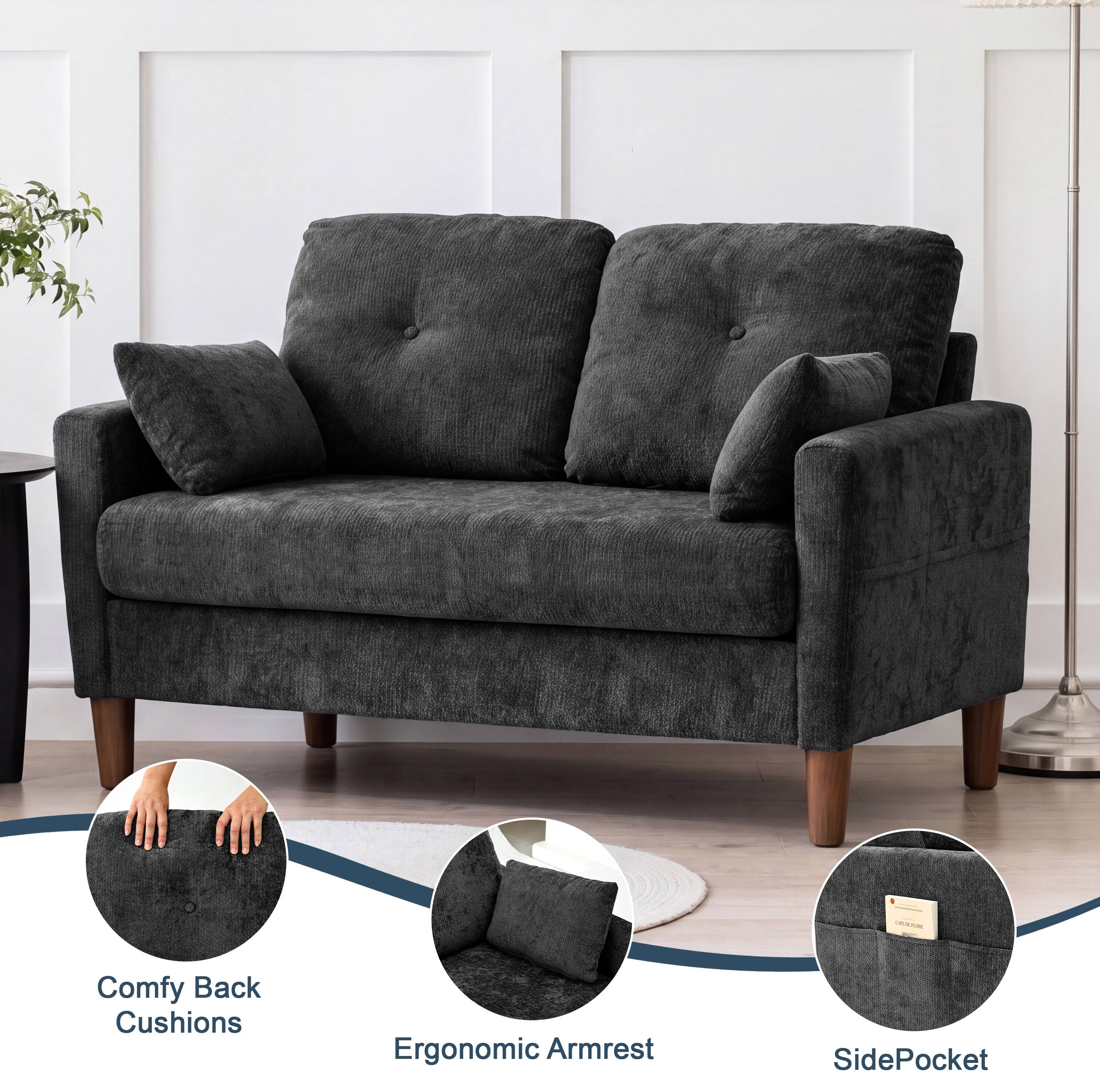 Comfy Back Cushions  
Ergonomic Armrest  
Side Pocket