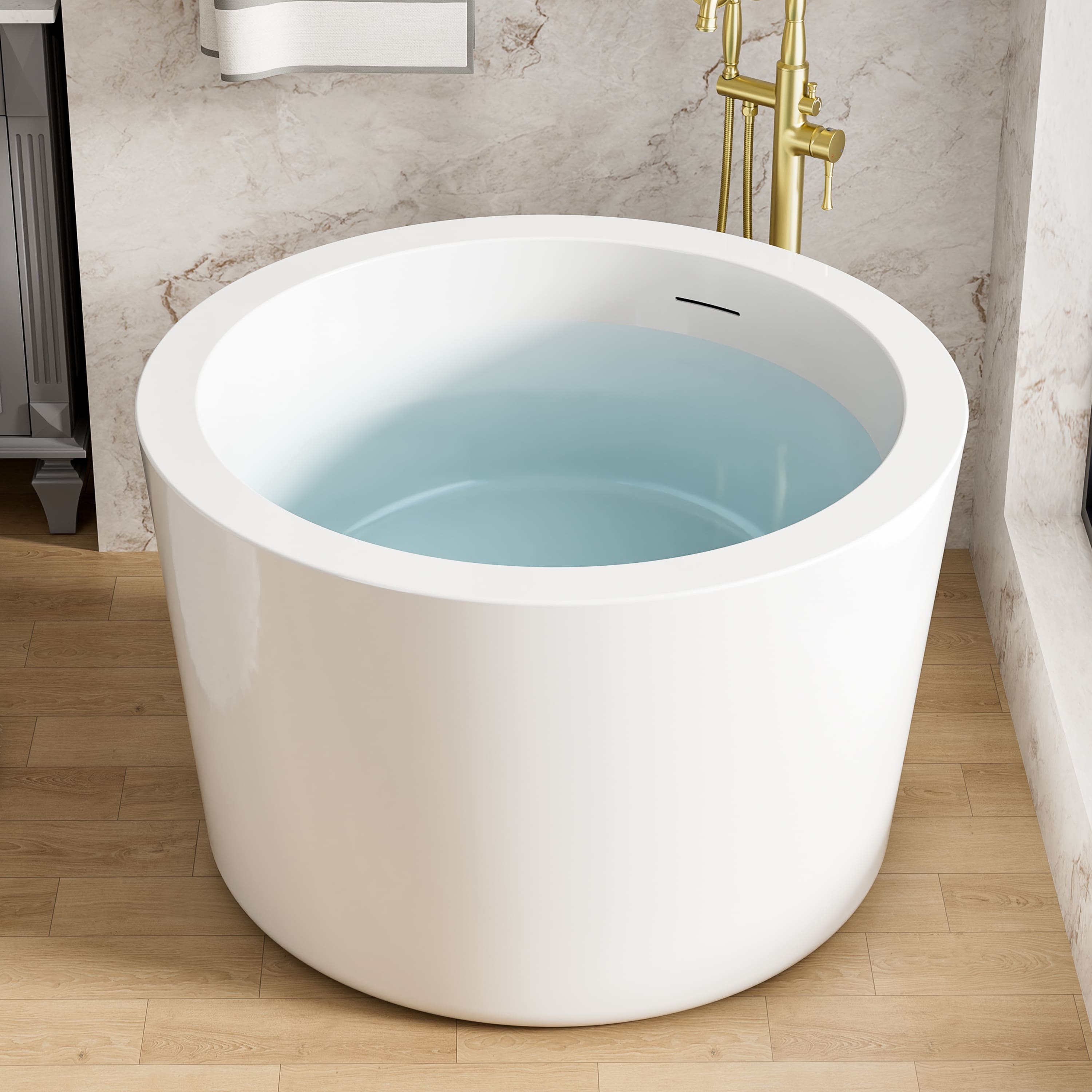 WELLFOR - HINOKI 41 in. x 41 in. Pure Acrylic Round Soaking Bathtub with Center Drain and Overflow - White price history on PriceWatchPro