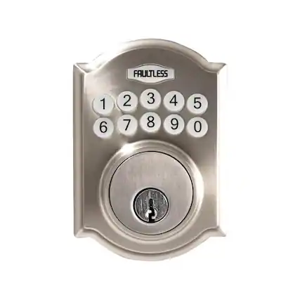 Front. FAULTLESS - Faultless Satin Nickel Metal Electronic Deadbolt - Satin Nickel.