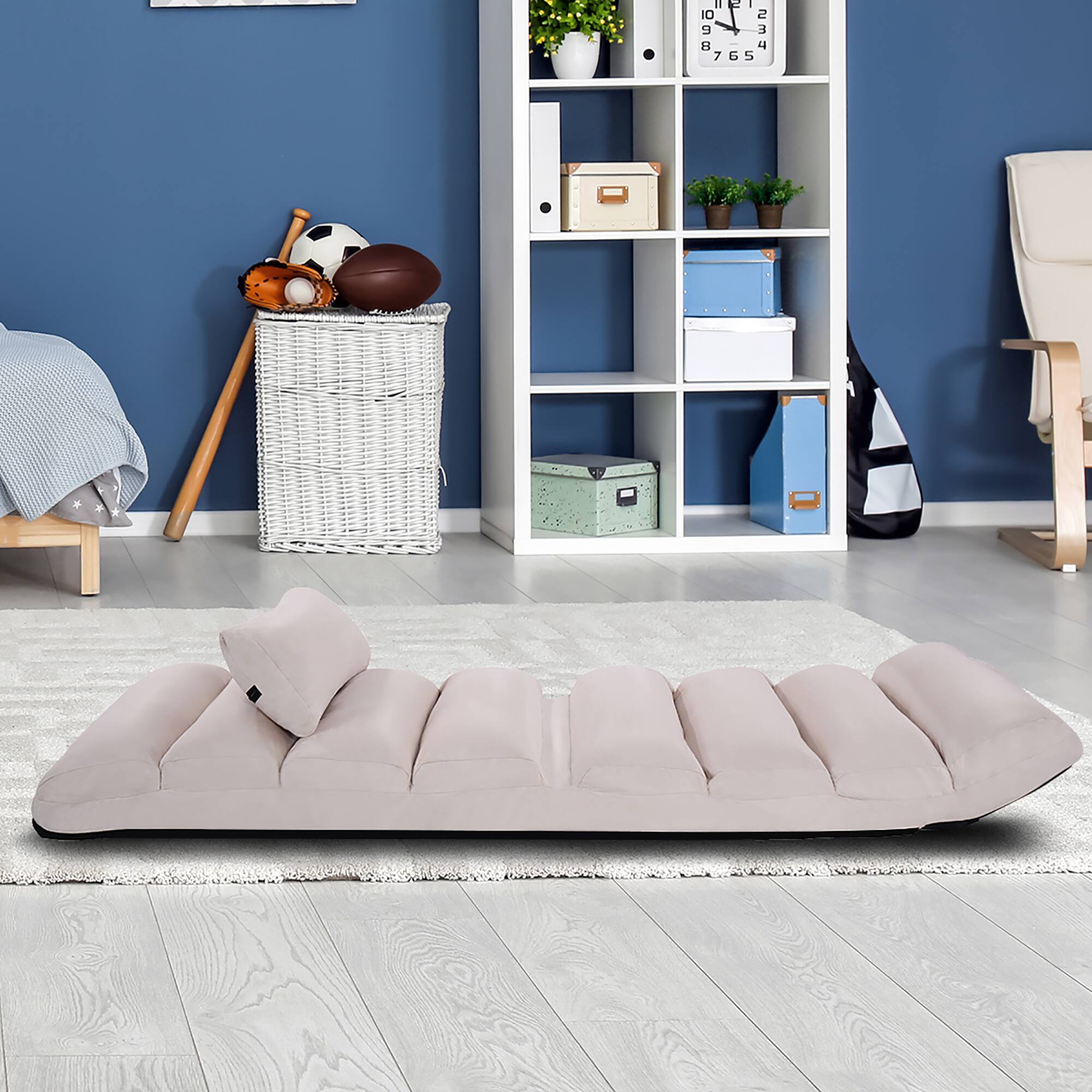 Alt View 7. Costway - Costway Folding Lazy Sofa Chair Stylish Sofa Couch Beds Lounge Chair W/Pillow Beige New - Beige.