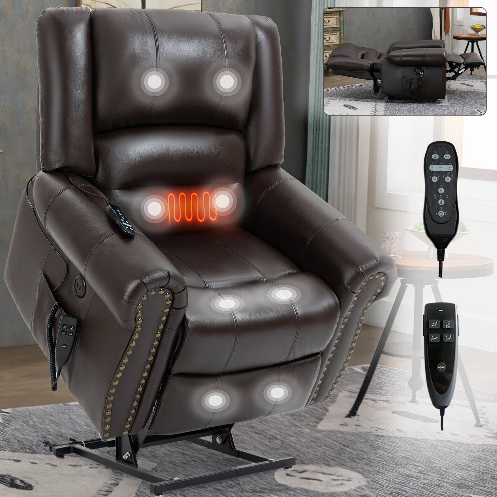 Alt View 3. Boyel Living - Power Lift Recliner Chair with Heat, Massage, Dual Motor, Infinite Positions, Faux Leather, USB, 350 LBS Capacity - Brown.
