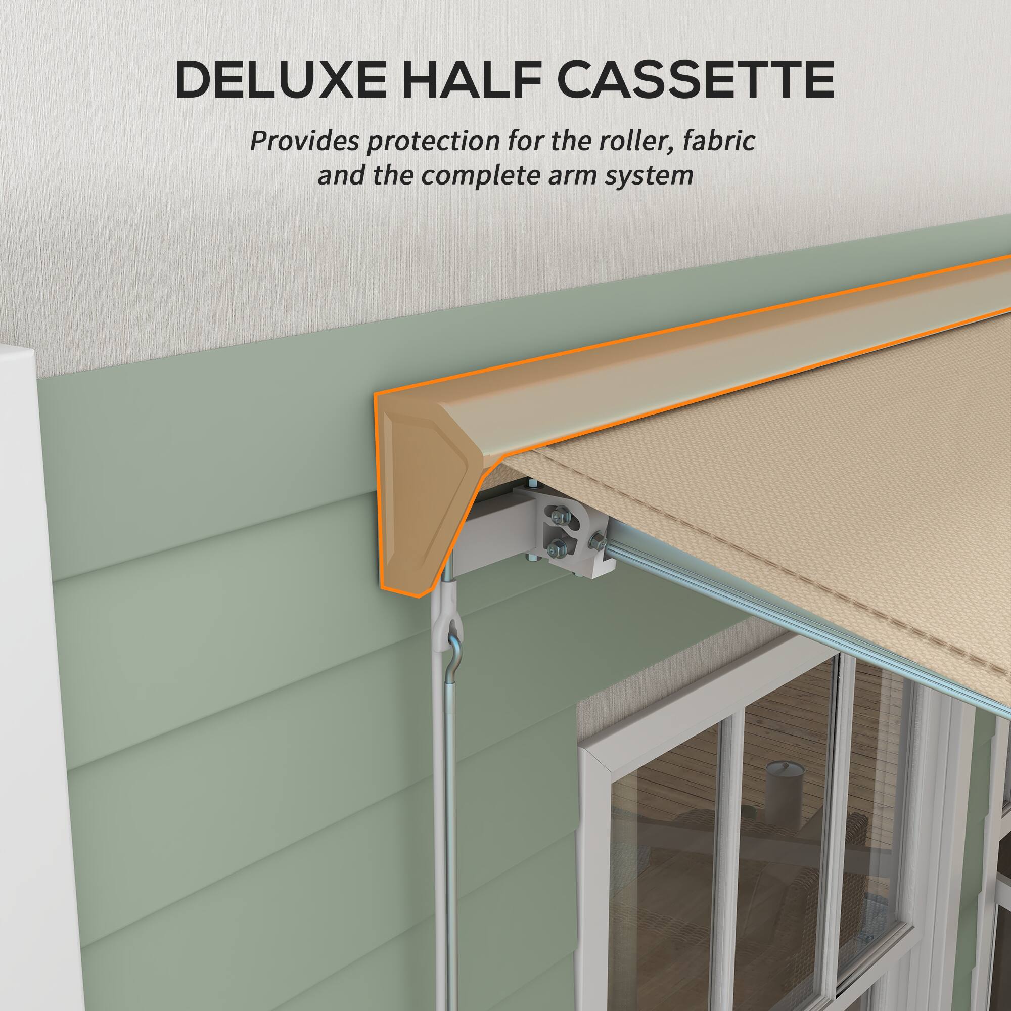 DELUXE HALF CASSETTE
Provides protection for the roller, fabric and the complete arm system
