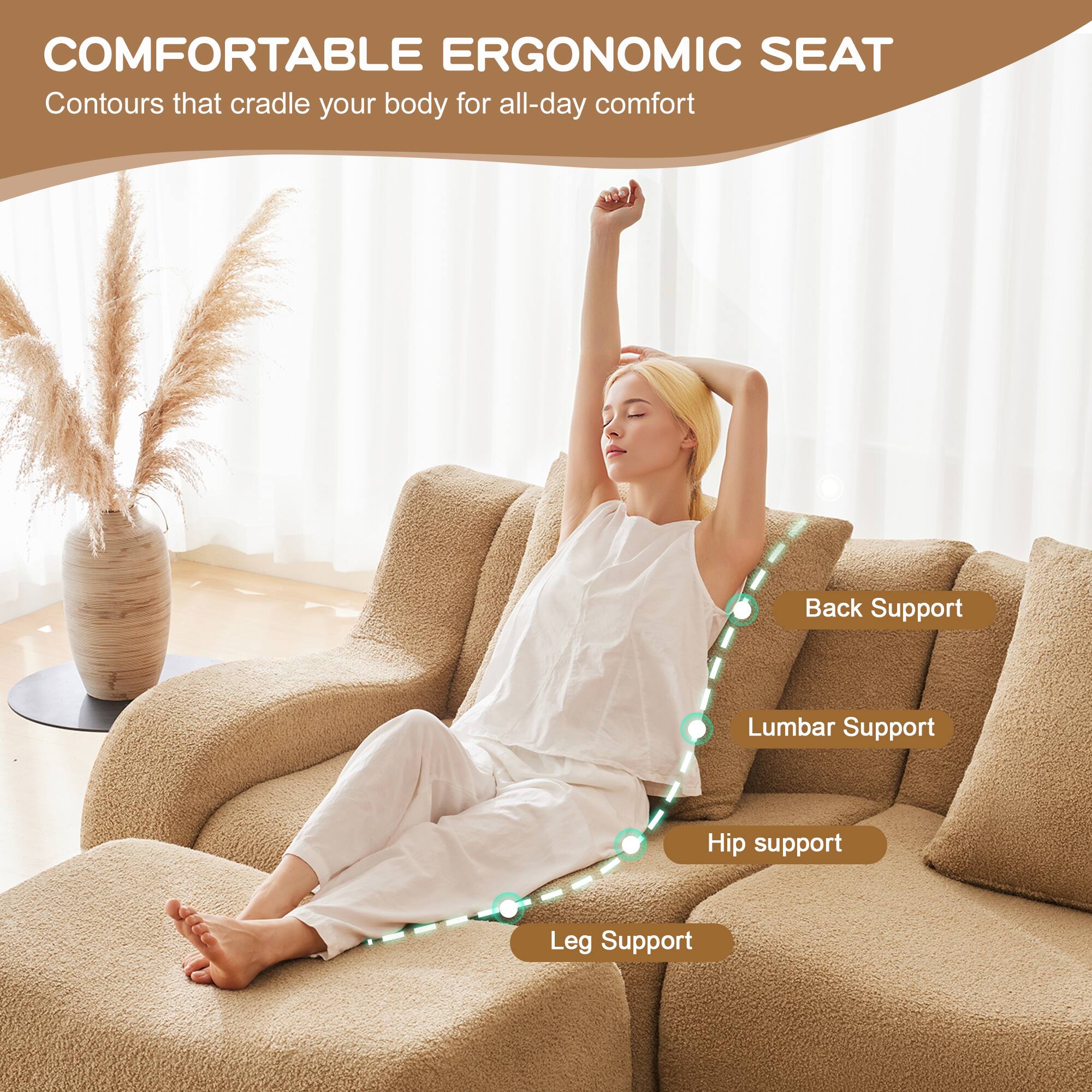 COMFORTABLE ERGONOMIC SEAT  
Contours that cradle your body for all-day comfort

- Back Support
- Lumbar Support
- Hip Support
- Leg Support
