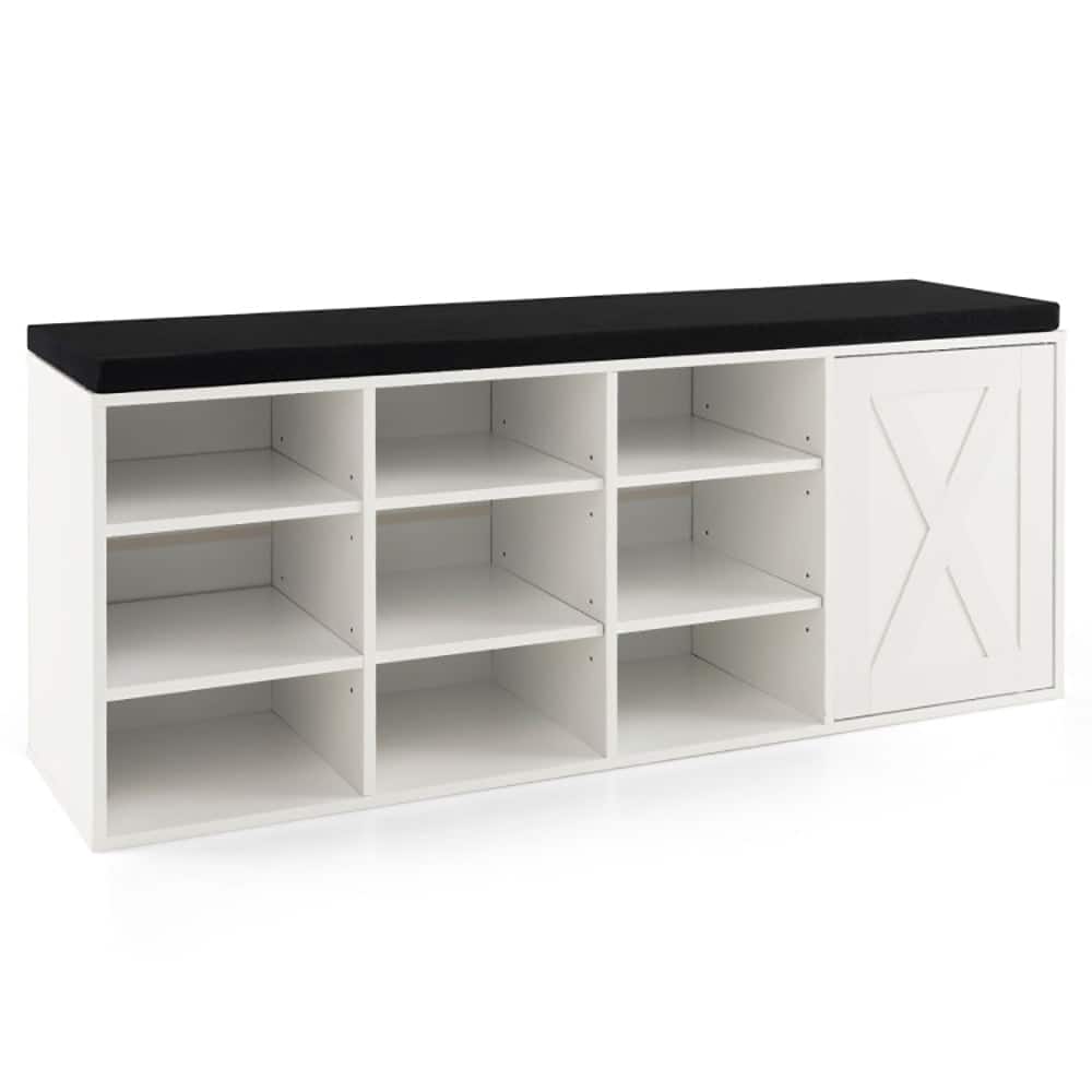 Kadyn - 9-cube Shoe Bench with Adjustable Shelves and Removable Padded Cushion- Space-Saving Shoe Rack Organizer - White