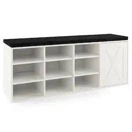 Kadyn - 9-cube Shoe Bench with Adjustable Shelves and Removable Padded Cushion- Space-Saving Shoe Rack Organizer - White