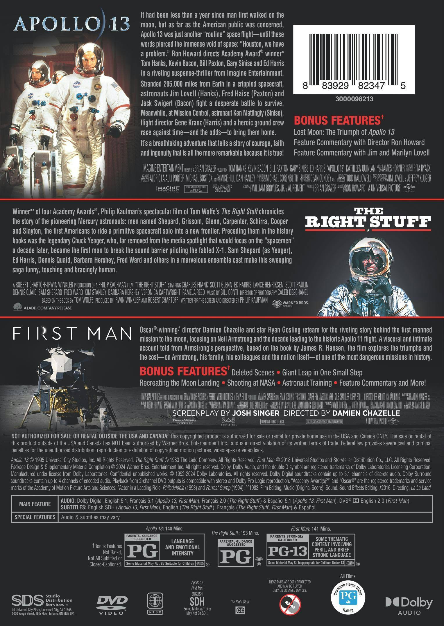 Back. Apollo 13 / Right Stuff / First Man 3-Film Collection [DVD].
